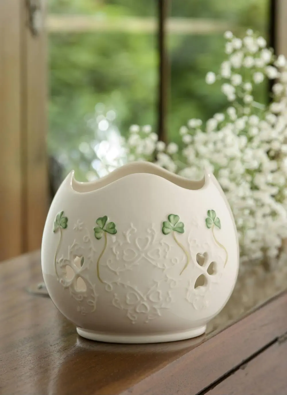 Belleek Shamrock Lace Pierced Votive